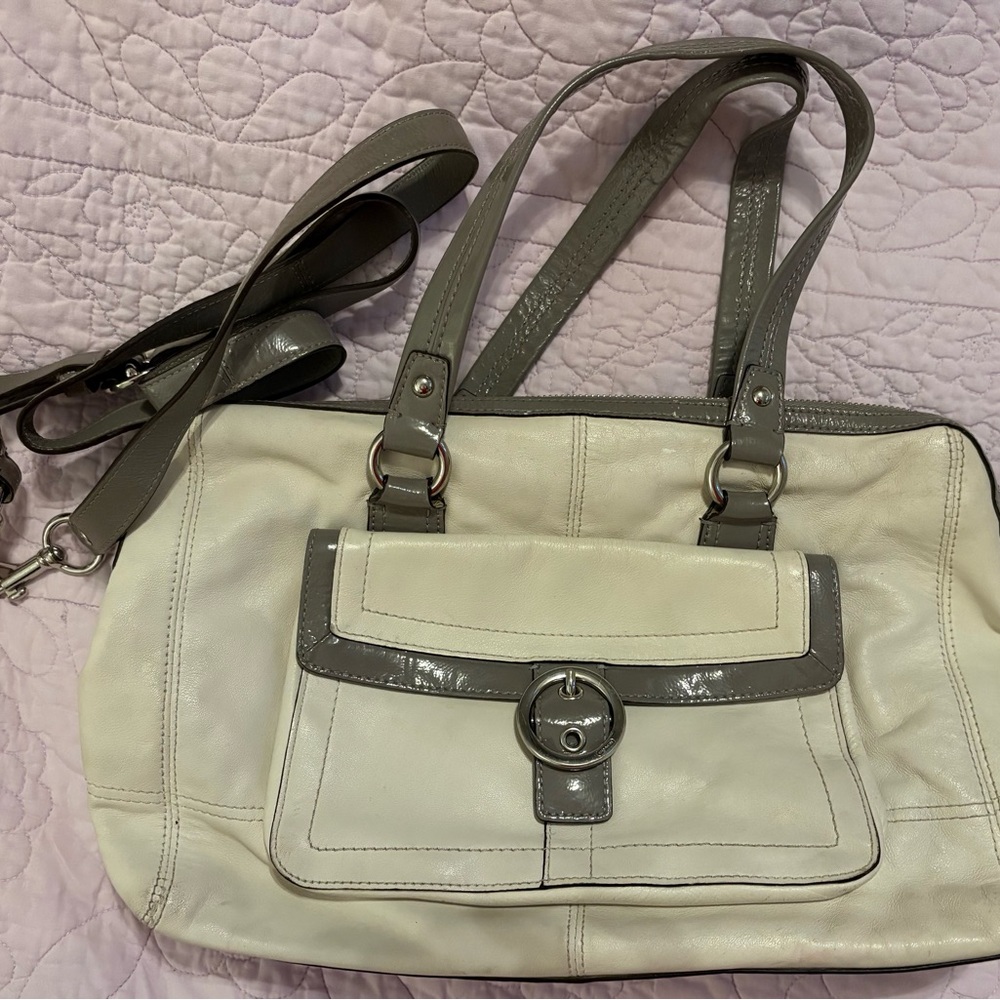 Coach Cream and Gray Shoulder Bag